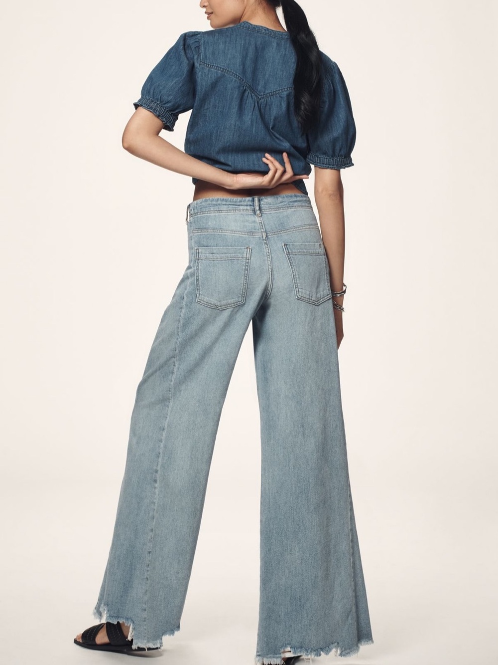 EUC Pilcro Adi Regenerative Cotton Mid-Rise Flare/Wide leg Jeans light Wash 29 - Picture 13 of 14